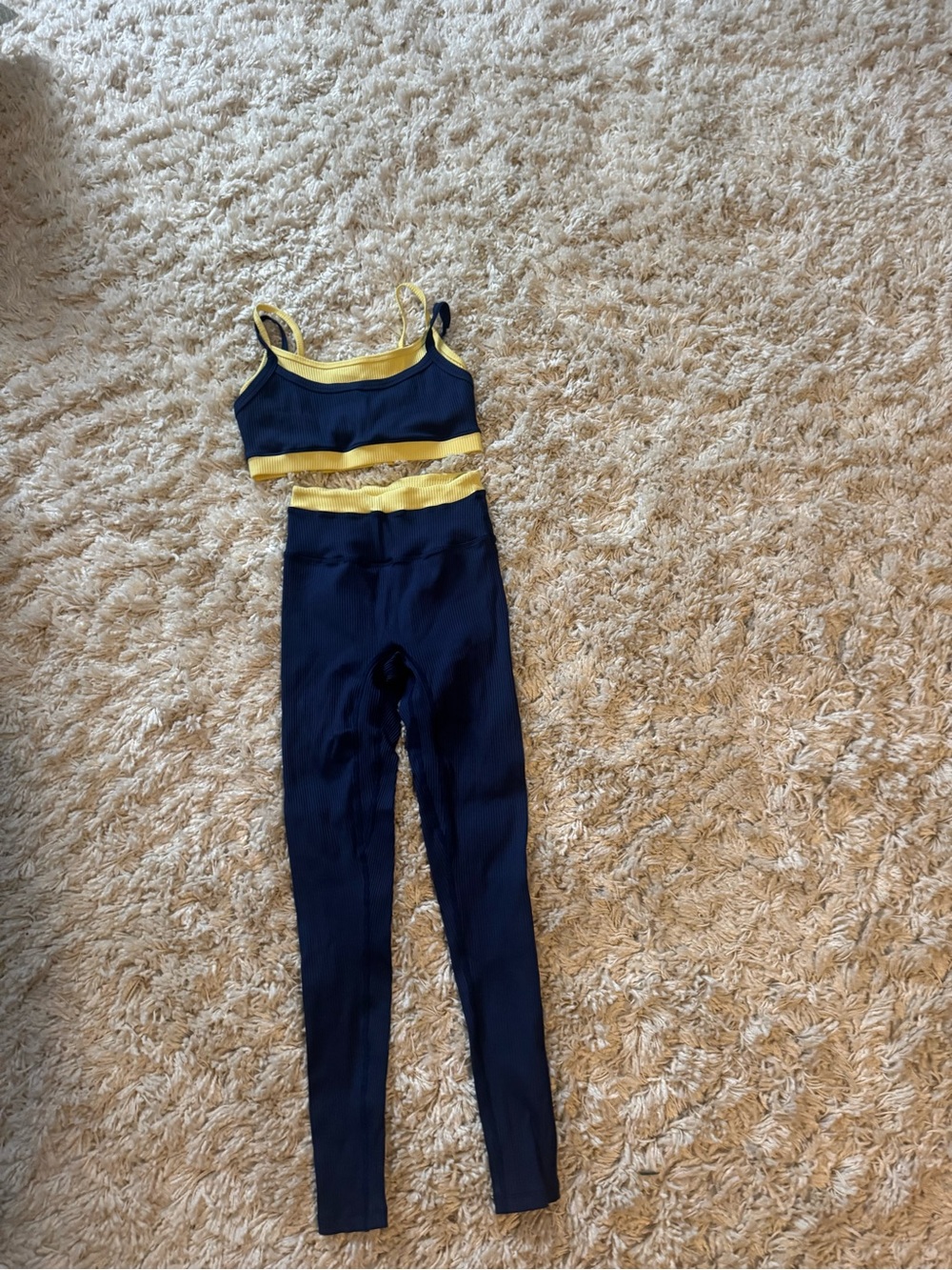Year of Ours Navy Leggings with Yellow Trim